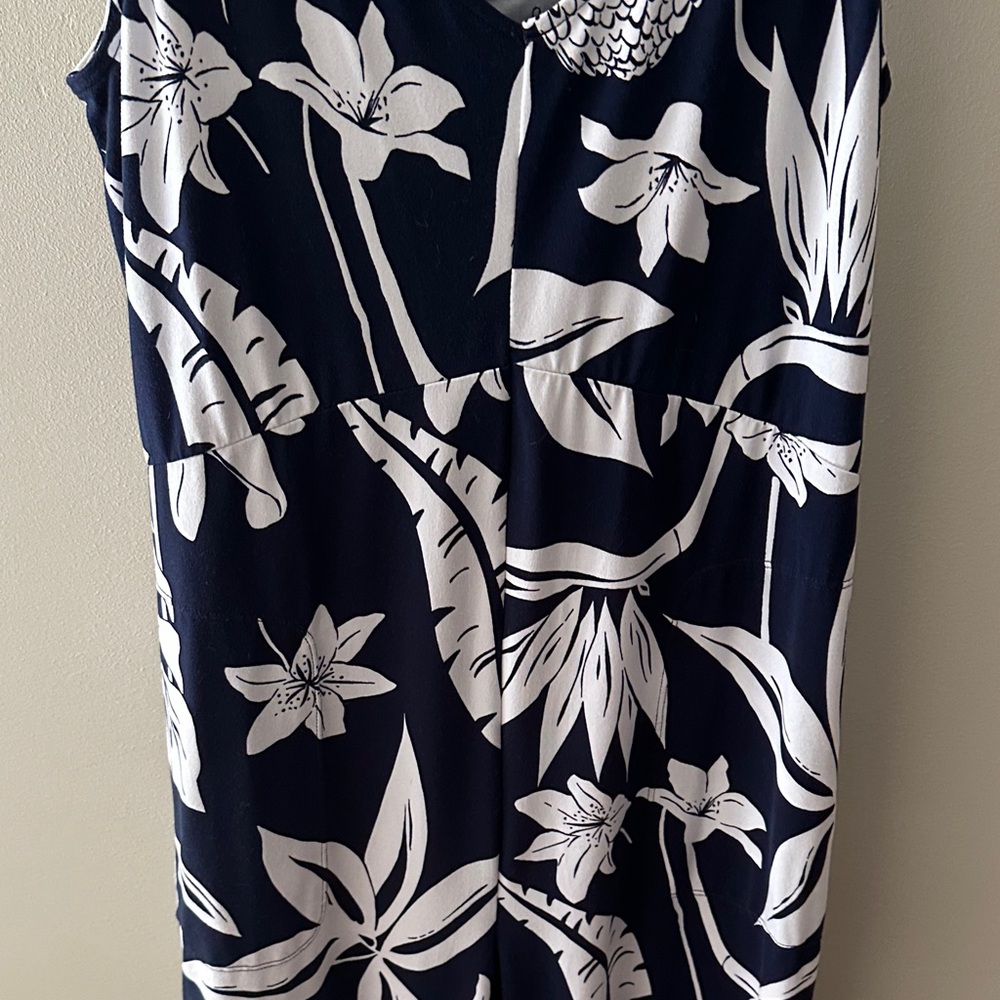 Cuddl Duds Navy And White Leaf Print Jumpsuit - image 3
